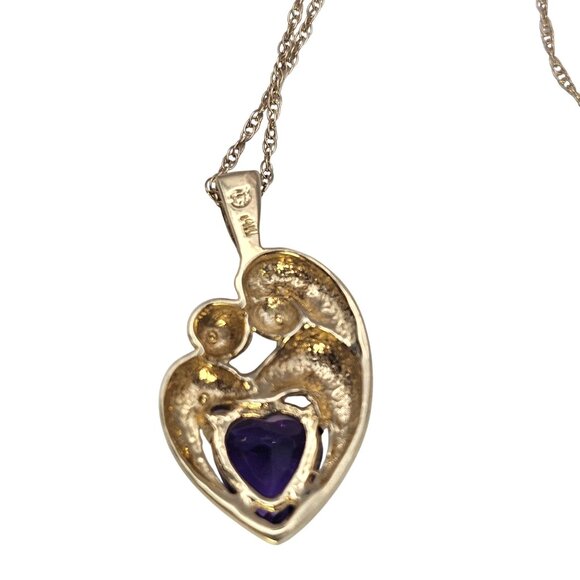 Mother & Child14K Gold Amethyst Heart Pendant Necklace 18" - Picture 11 of 16